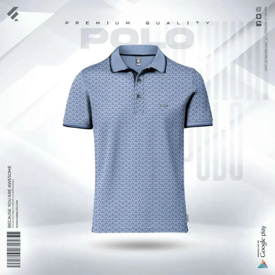 Premium Elite Edition Cotton Polo - Sky Blue