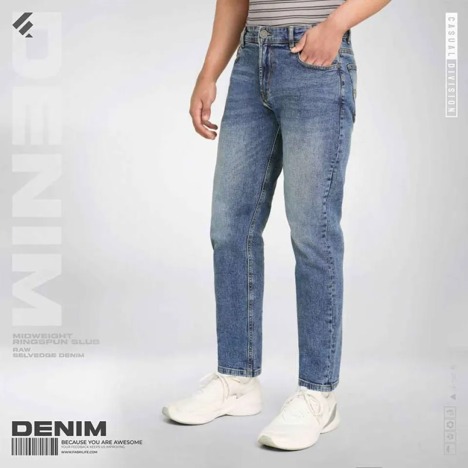 Mens Slim Fit Denim Jeans - Blue Wash