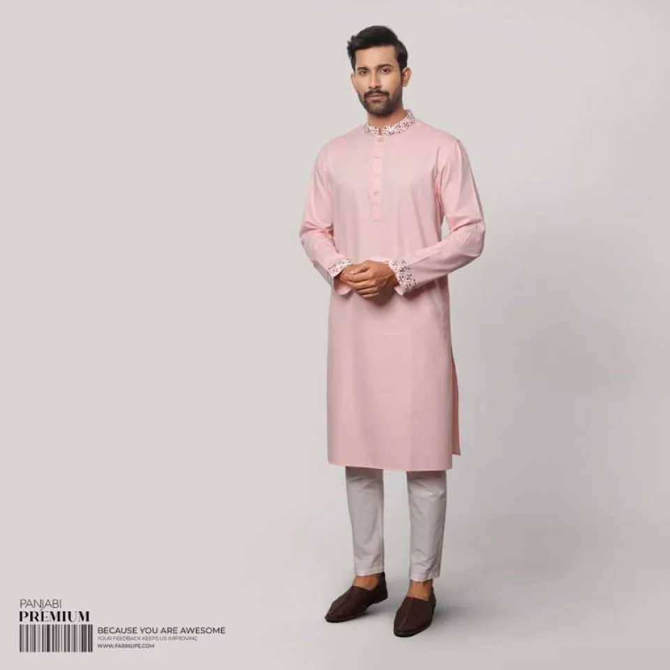 Mens Embroidered Panjabi - Cream